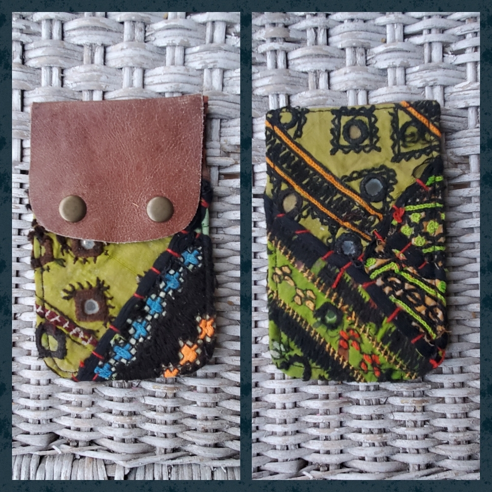 🍄🪬 Free People Boho Embroidered Repurposed vtg banjara hippie Wallet card case
